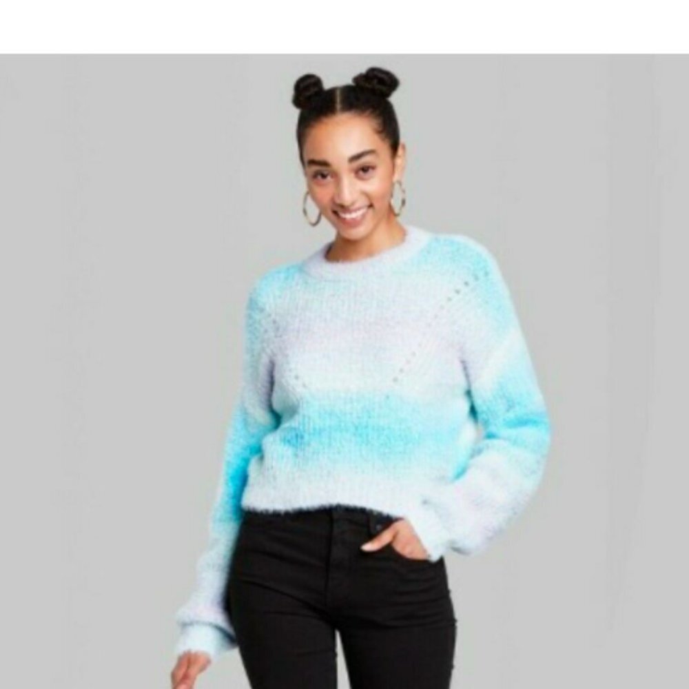 Wild Fable Womens Ombre Sweater Cozy Knit Pastel Blue Long Sleeve